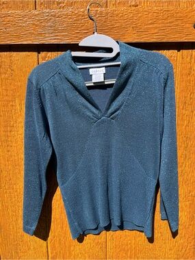 George Teal Silk Blend Sparkle V-Neck Sweater Medium M 8/10 vintage